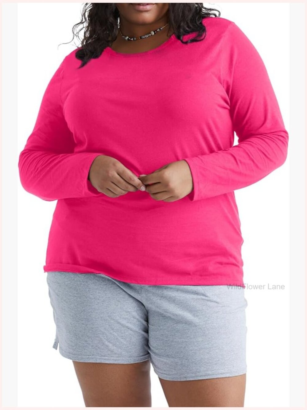 Plus-Size Long Sleeve Scoop Neck Cotton T-Shirt Tunic